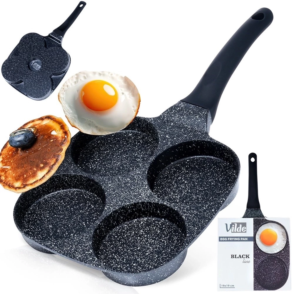 Patelnia do jajek granitowa 4 otwory BLACK LINE 19x19 cm