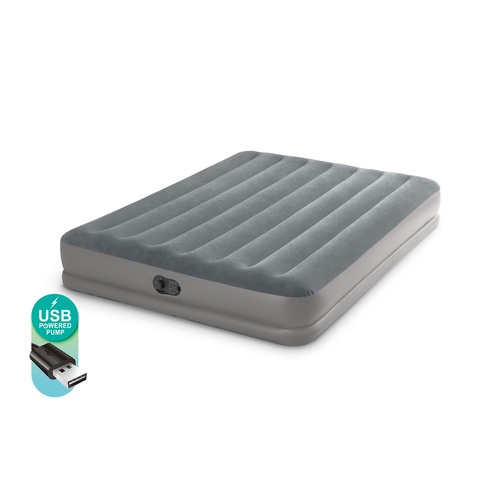 Materac welurowy dmuchany z wbudowaną pompką USB 152 x 203 x 30 cm INTEX 64114