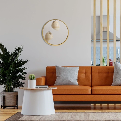 Lustro ścienne drewniane złote okrągłe 40 cm