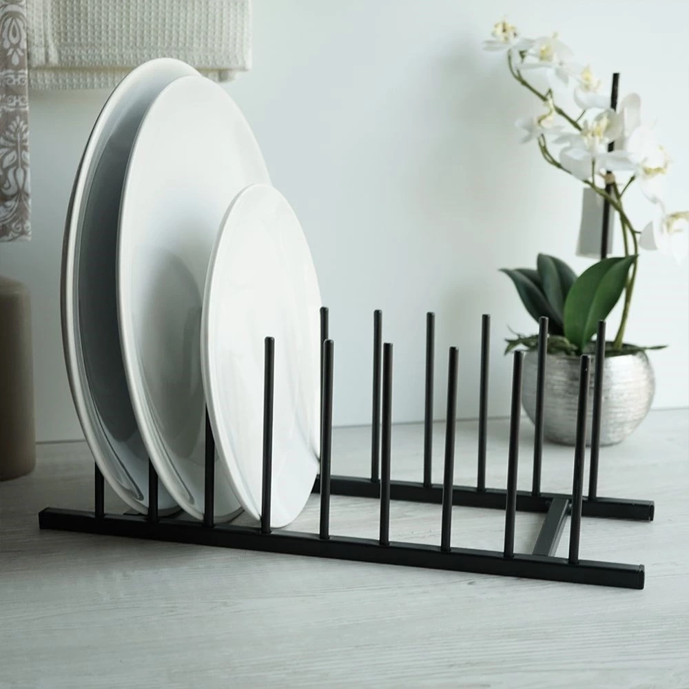 Stojak na pokrywki i talerze metalowy czarny 34,5x12,5x12 cm