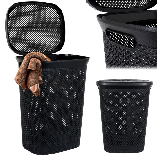 Kosz na pranie plastikowy czarny 60 l