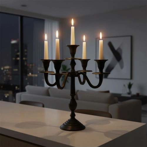 Świecznik kandelabr czarny 5-ramienny 31 cm