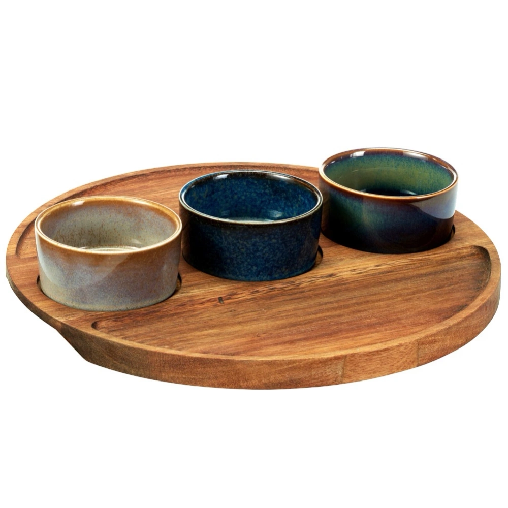 Miseczki na przekąski ceramiczne na tacy 4 el.