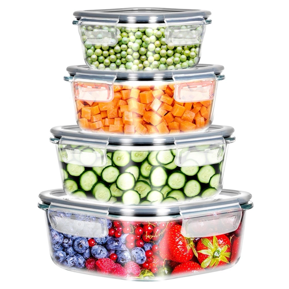 Pojemniki na żywność szklane z pokrywką i uszczelką kwadratowe 4 szt.