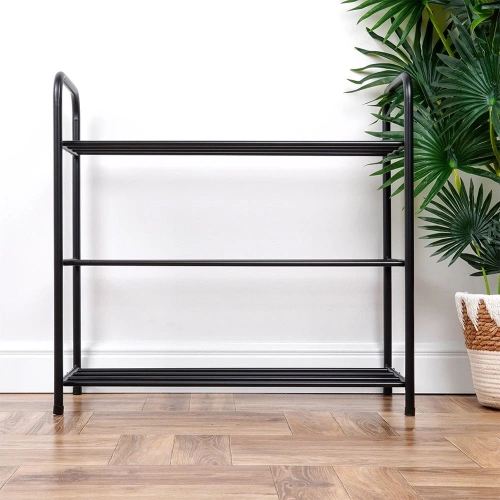 Regał na buty metalowy czarny 3-poziomowy 63x28x60 cm