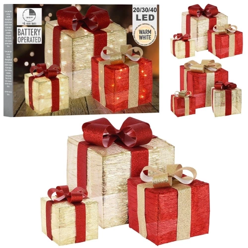 Prezenty świecące złote czerwone 3 szt.