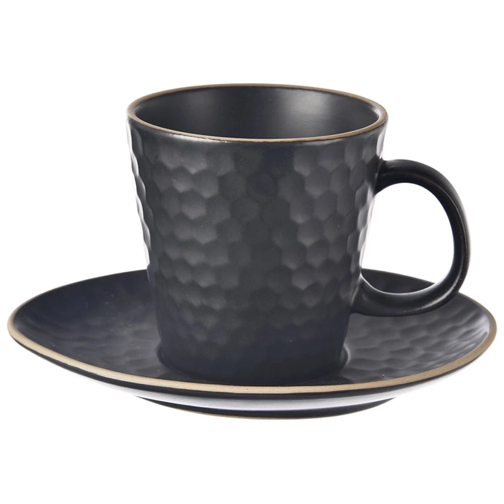 Filiżanka ze spodkiem ceramiczna czarna TEA TIME 235 ml