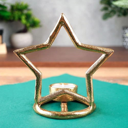 Świecznik aluminiowy złoty gwiazda 15,5 cm