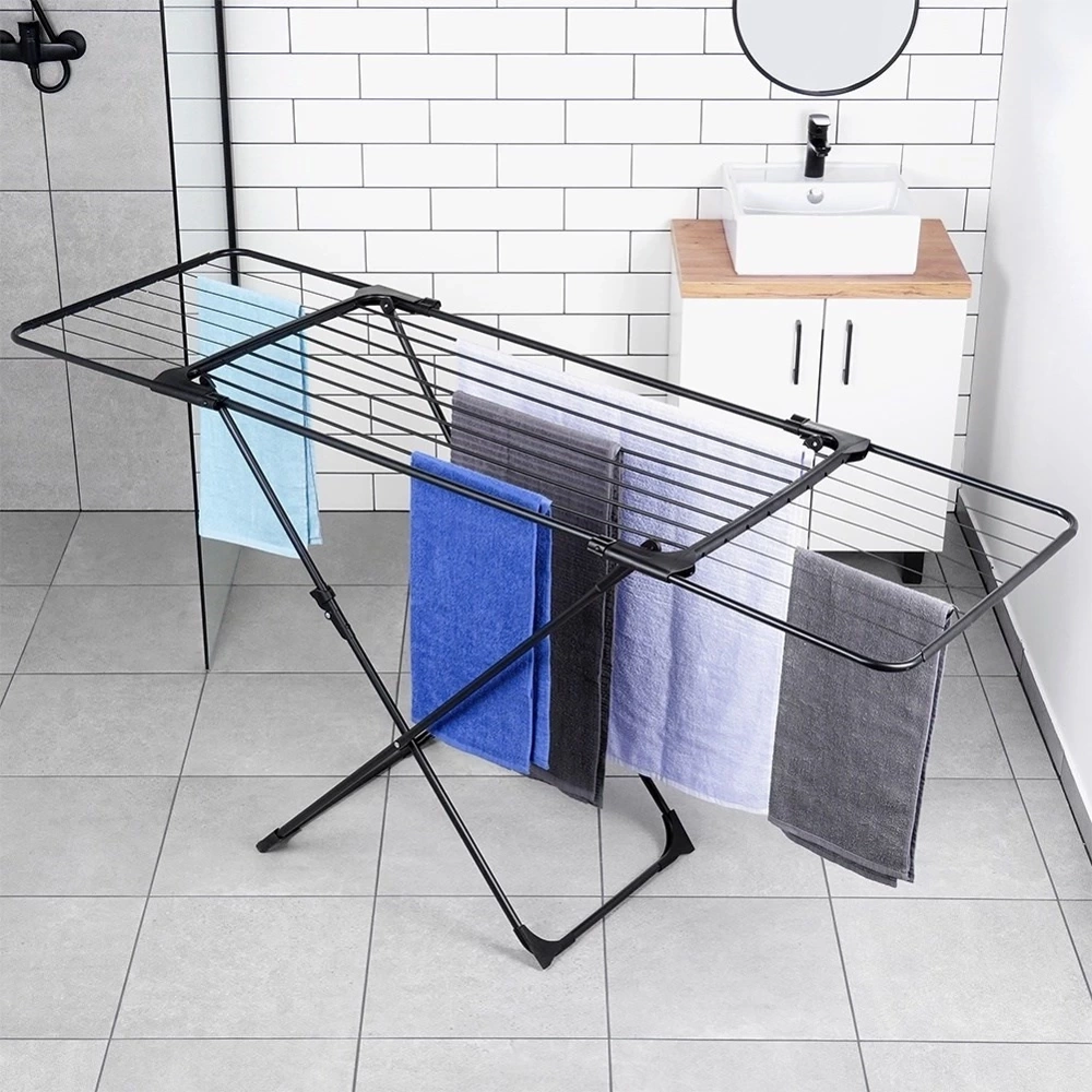 Suszarka na pranie metalowa czarna rozsuwana XXL 108-182 cm