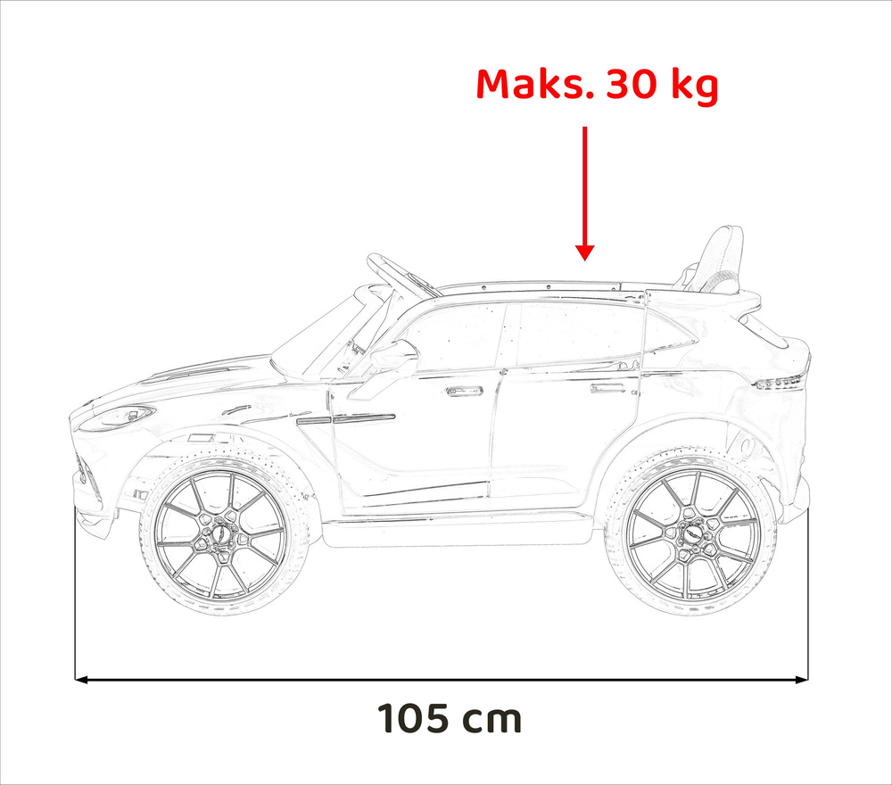 Aston Martin DBX na akumulator dla dzieci Czerwony + Pilot + EVA + Pasy + Wolny Start + Audio LED