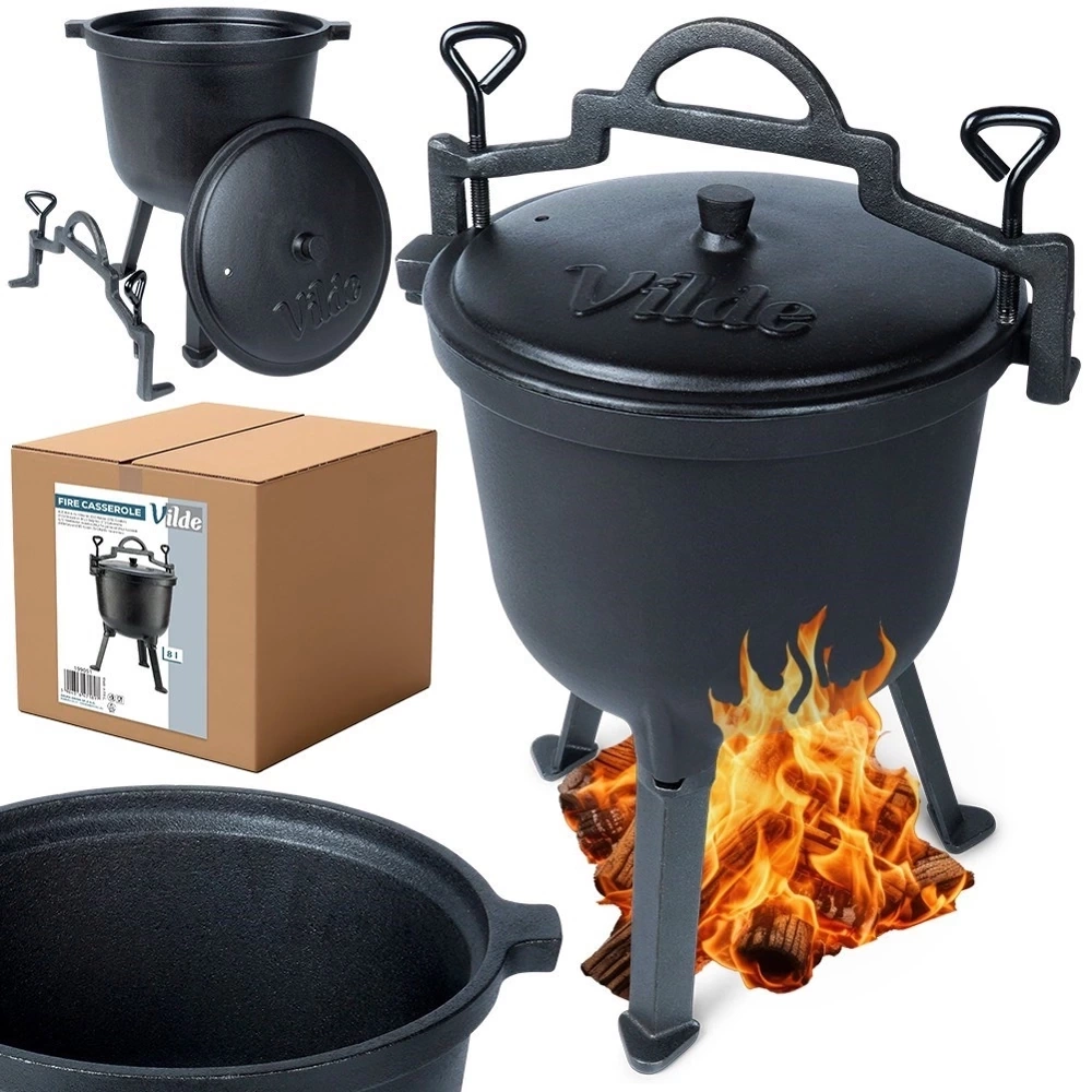 Kociołek żeliwny na nóżkach z pokrywką CAST LINE 8 l