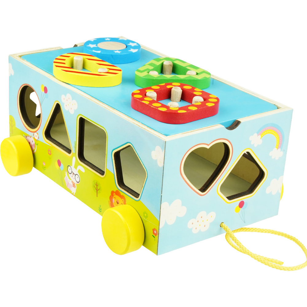 Drewniane auto samochód Sorter Figury klocki kolorowe edukacyjny