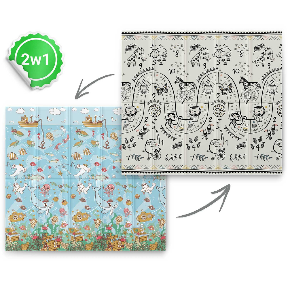 Mata piankowa edukacyjna składana 200 x 180 x 1 cm ocean-safari