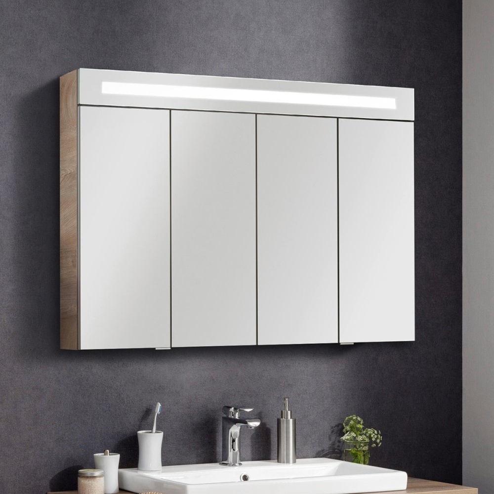 Szafka lustrzana 3D z oświetleniem LED 110 cm dąb naturalny Stanford  Fackelmann 80097
