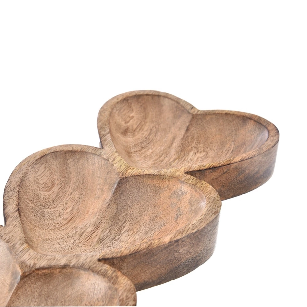 Talerz na przekąski drewniany dzielony serce MANGO 40x16 cm