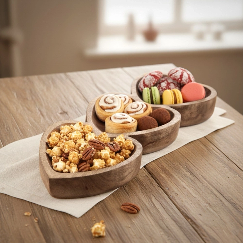 Talerz na przekąski drewniany dzielony serce MANGO 40x16 cm