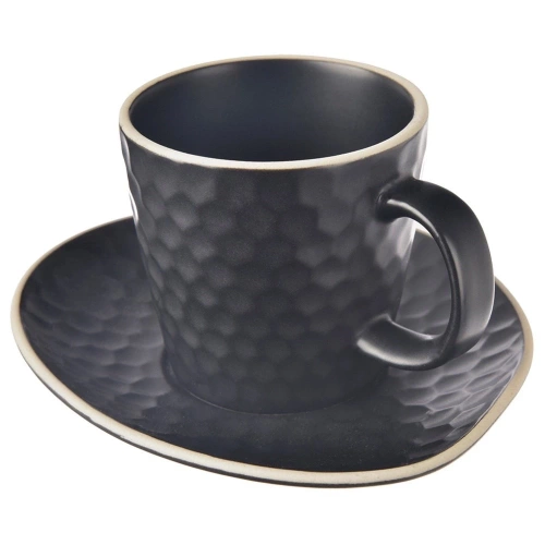 Filiżanka ze spodkiem ceramiczna czarna TEA TIME 235 ml