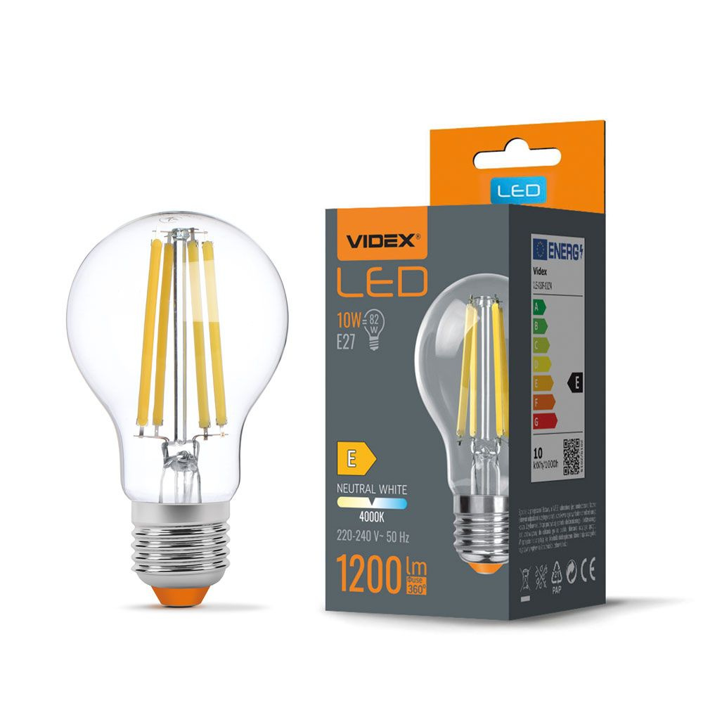 Żarówka bańka filament A60 10W E27 neutralna 1200lm 4000K Videx