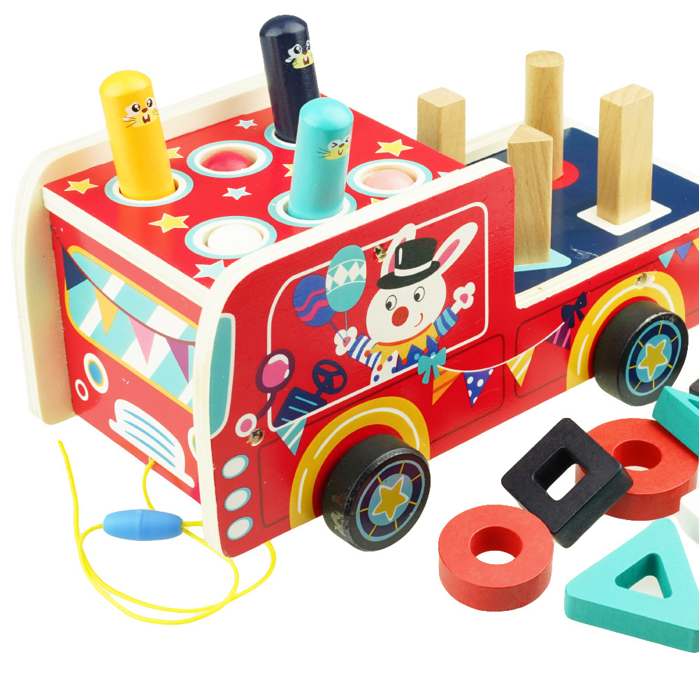 Drewniane autko Kostka Sorter klocki przebijanka