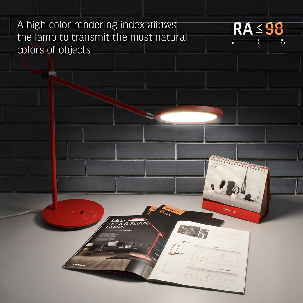 Lampa biurkowa LED ściemnialna VIDEX TF15R 20W 4100K czerwona