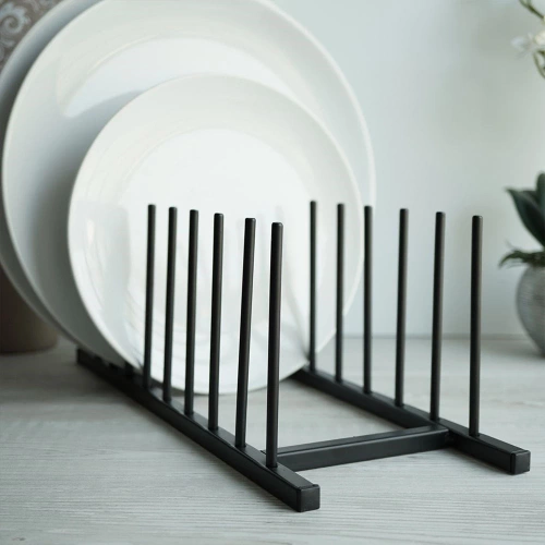 Stojak na pokrywki i talerze metalowy czarny 34,5x12,5x12 cm
