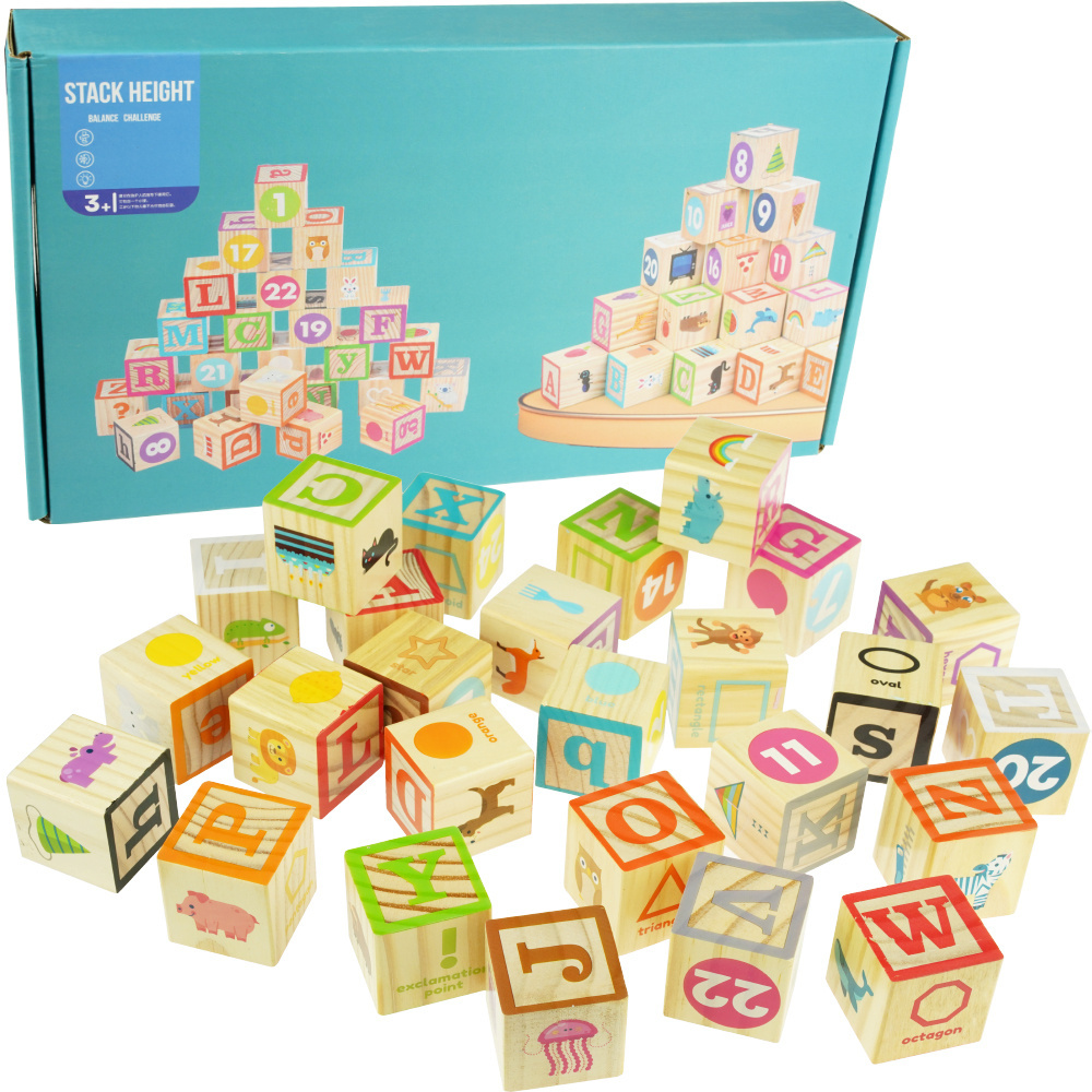 Duże drewniane klocki kostki 26 sztuk edukacyjne nauka liczenia alfabet