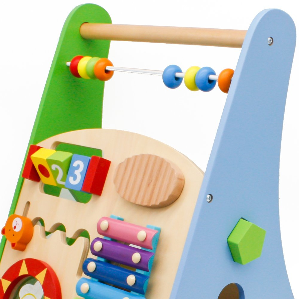 Pchacz chodzik drewniany edukacyjny sorter liczydło cymbałki bębenek 