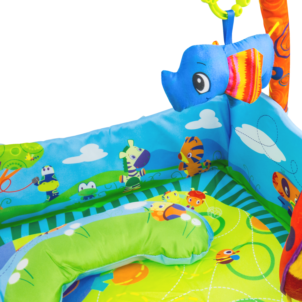 Mata edukacyjna kojec 2w1 z zabawkami i zagłówkiem