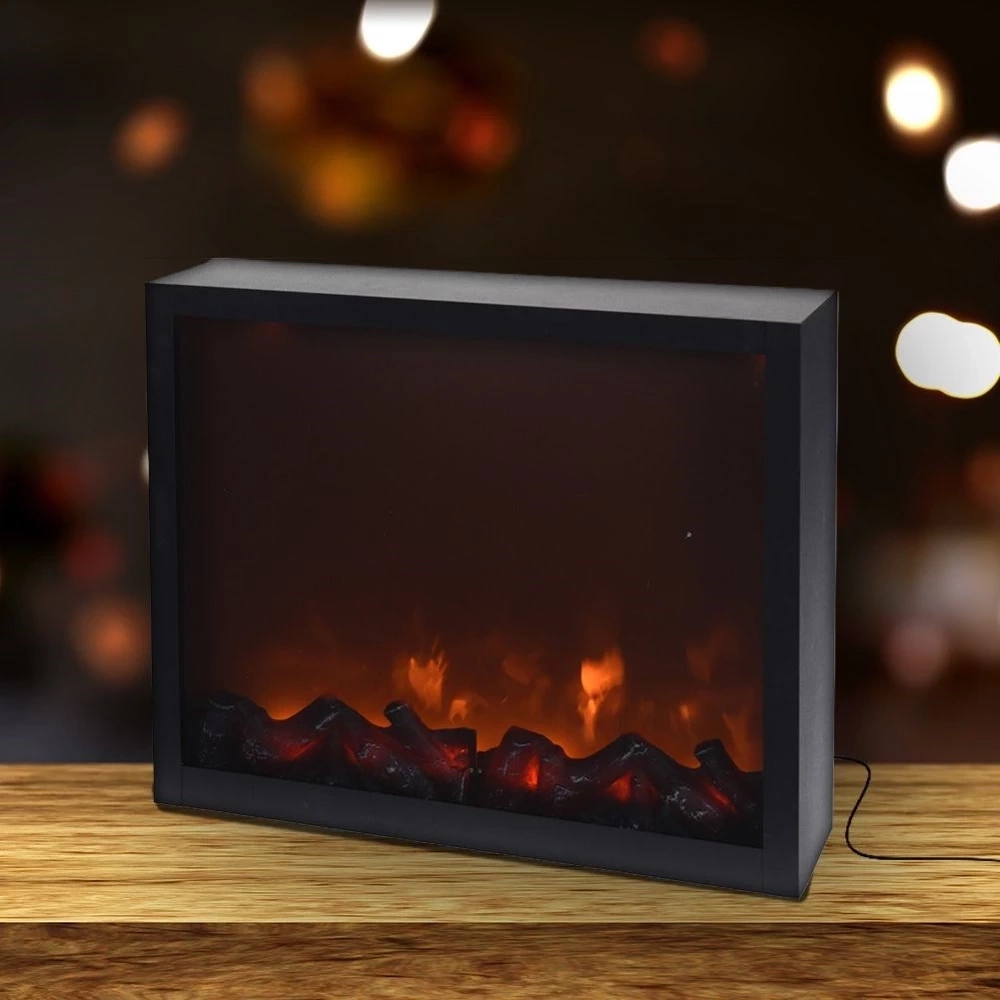 Kominek elektryczny LED metalowy czarny 41x35 cm