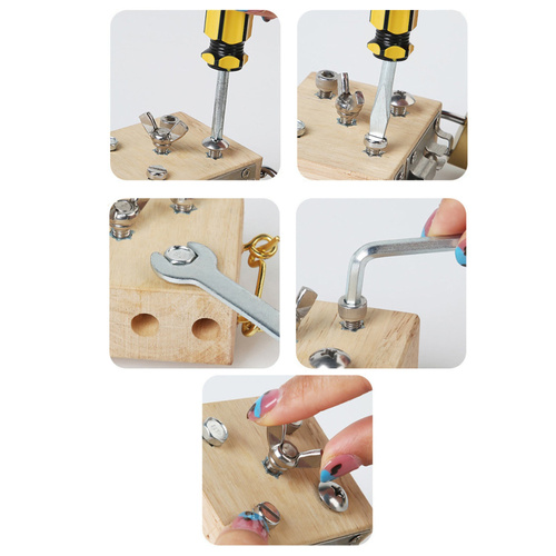 Drewniany bloczek z narzędziami śrubokręty śrubki zabawka edukacyjna montessori