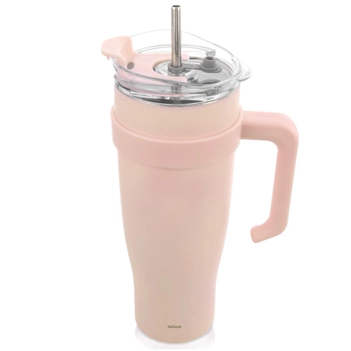 Kubek termiczny stalowy różowy z uchwytem TERMO 1,2 l