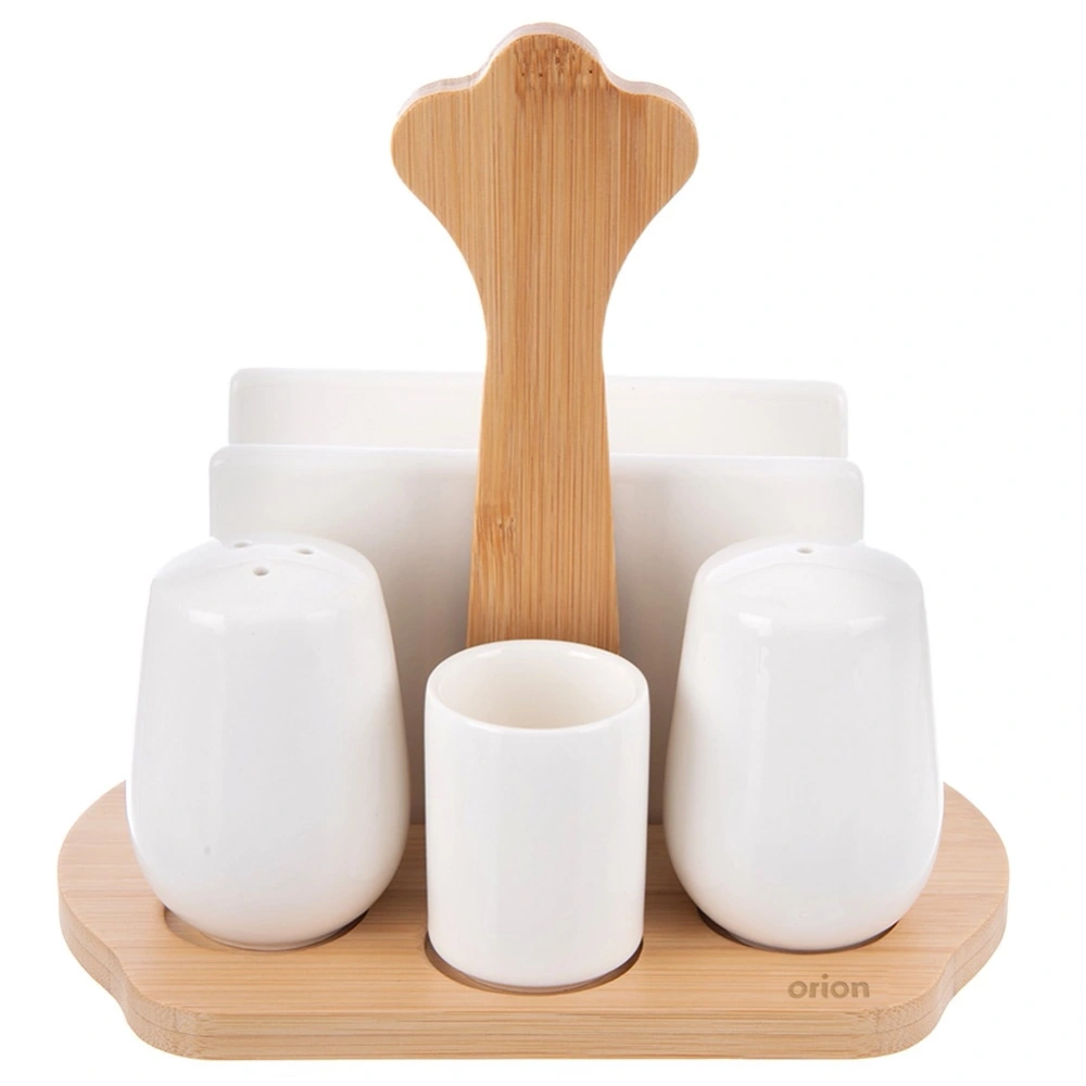 Solniczka i pieprzniczka porcelanowa ze stojakiem i serwetnikiem WHITELINE 5 el.