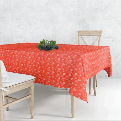 Obrus plamoodporny czerwony płatki śniegu 180x130 cm