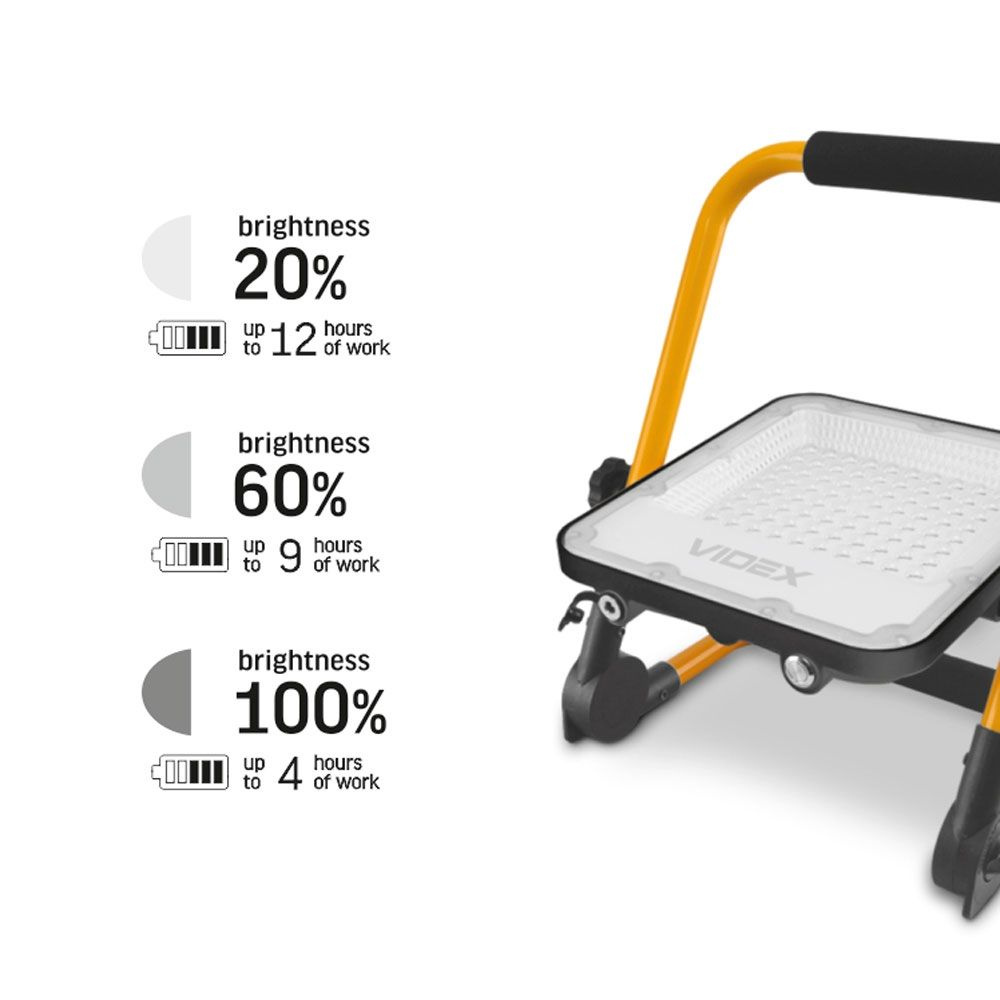 Oświetlenie reflektor Videx LED z możliwością ładowania IP65 50W 1600 lm