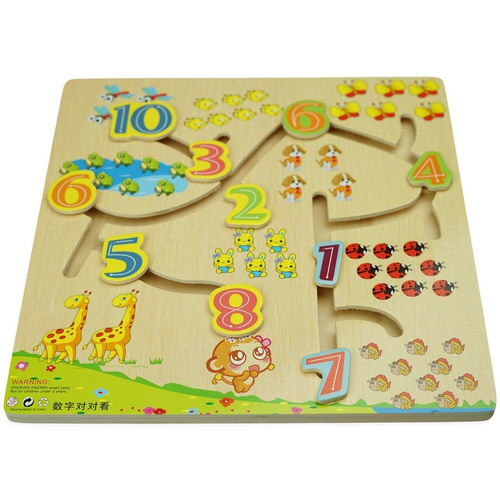 Drewniana kolorowa układanka labirynt z torem ruchu cyfry