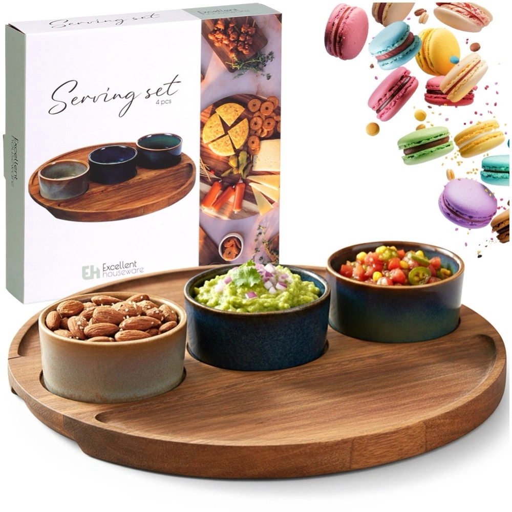 Miseczki na przekąski ceramiczne na tacy 4 el.