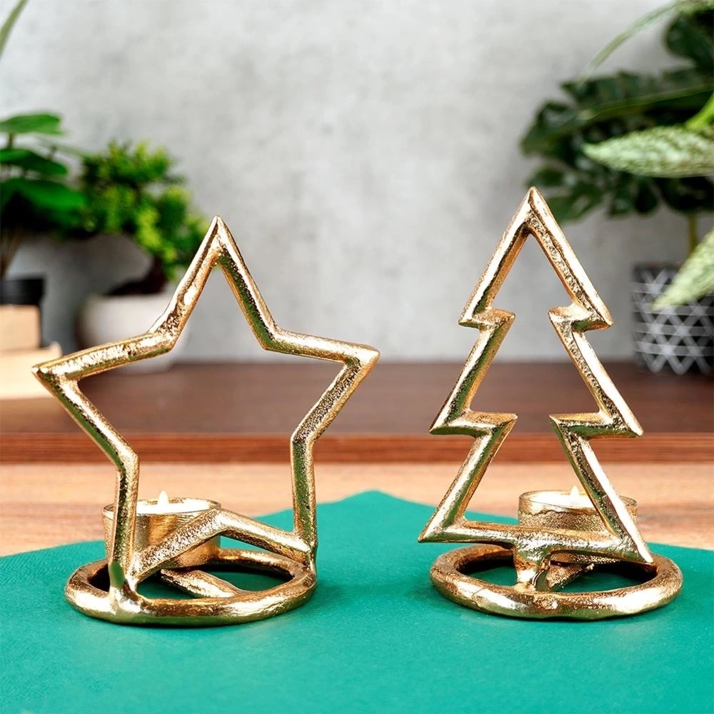 Świecznik aluminiowy złoty choinka 16 cm