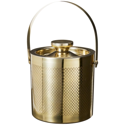 Wiaderko do lodu stalowe złote ze szczypcami
