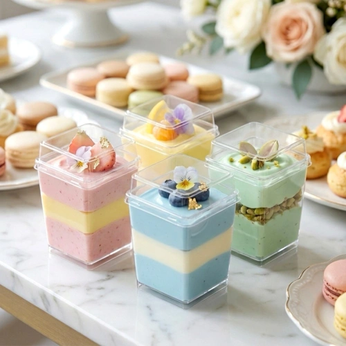 Pucharki na desery, przekąski z pokrywkami 160 ml 4 szt.