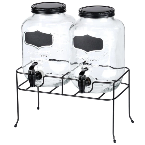Słój do napojów z kranikiem i stojakiem czarnym 2x4 l 3 el.