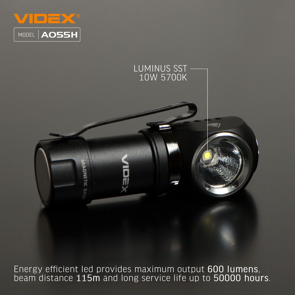 Latarka Videx 600lm IP68 LED 8 trybów zasięg 115m czołówka +PASEK NA GŁOWĘ