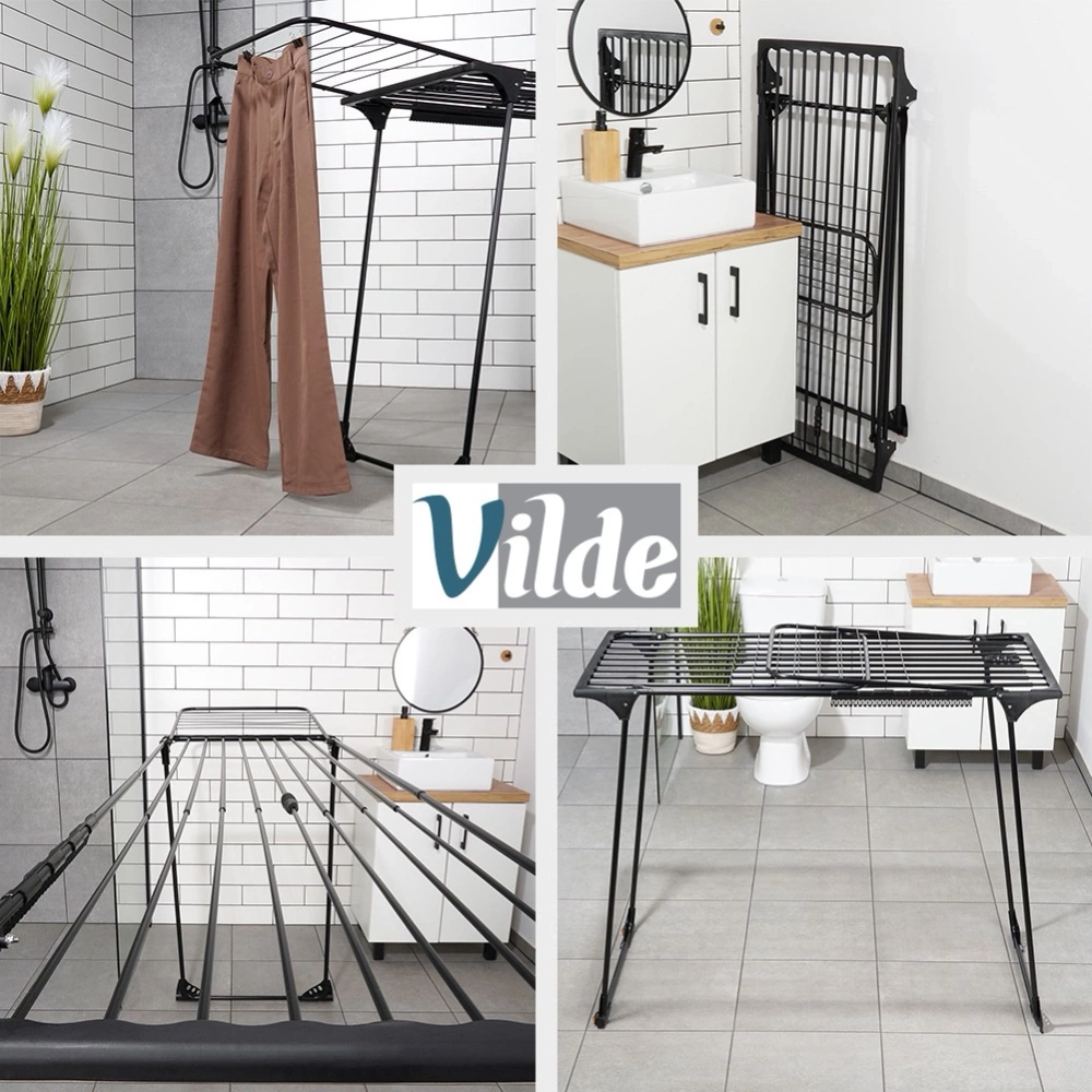 Suszarka na pranie metalowa czarna rozsuwana XXL 204-260x56x103 cm