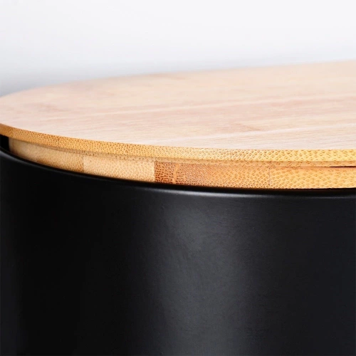 Chlebak stalowy z deską drewnianą czarny 34x18,5x15,5 cm