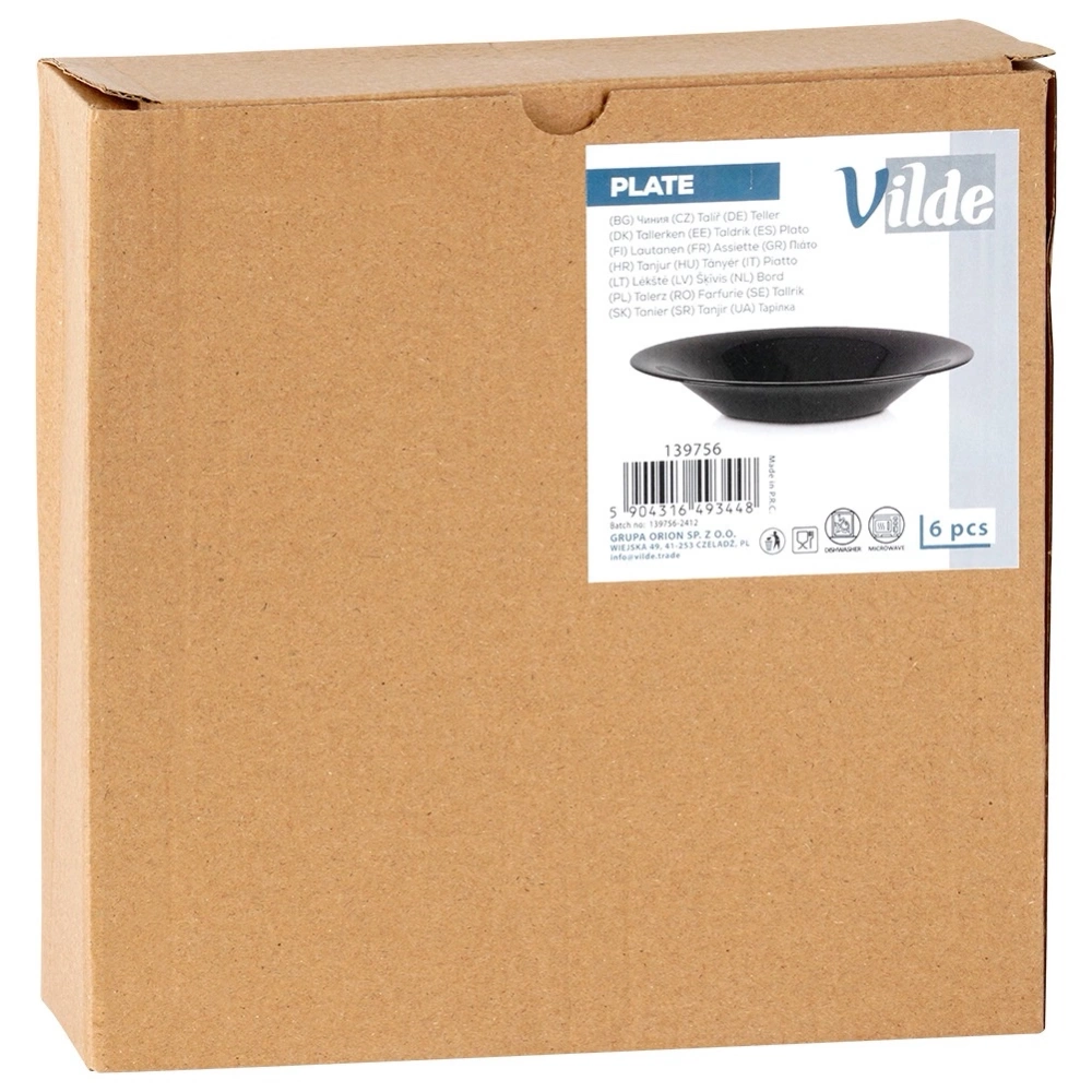 Talerze obiadowe głębokie szklane czarne 21,5 cm, 400 ml 6 szt.