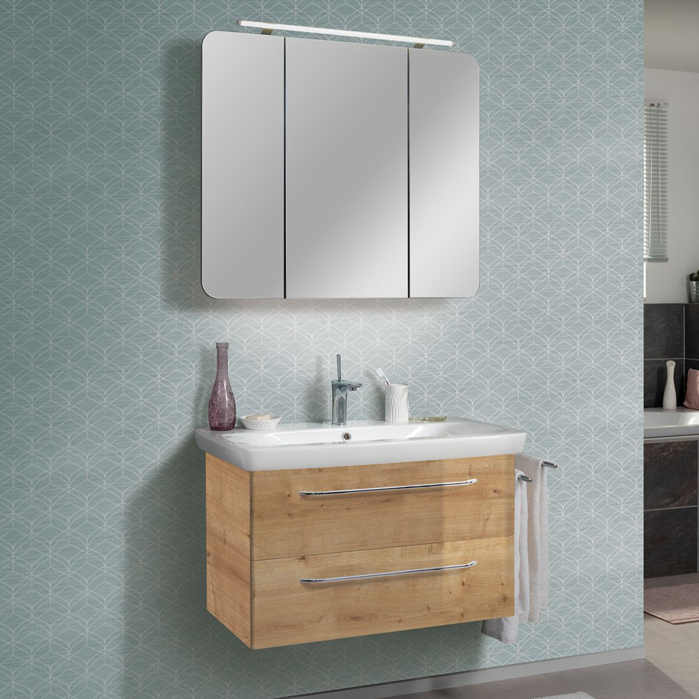 Szafka lustrzana 3D LED 89,9 cm z kolekcji Milano sękaty dąb Fackelmann 84272