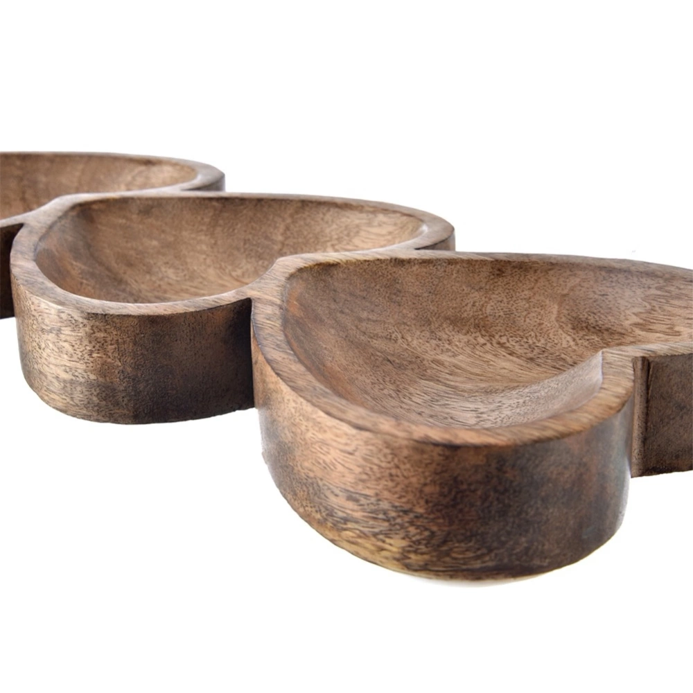 Talerz na przekąski drewniany dzielony serce MANGO 40x16 cm