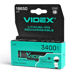 Akumulator litowo-jonowy VIDEX 18650-P 3400mAh z ochronnym kolorowym pudełkiem/1 szt.