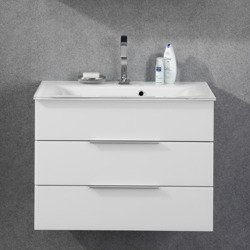 Biała szafka łazienkowa ze szklaną umywalką i podświetleniem KARA 80 cm