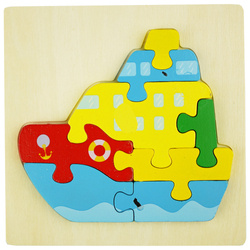 Drewniana kolorowa układanka puzzle Statek