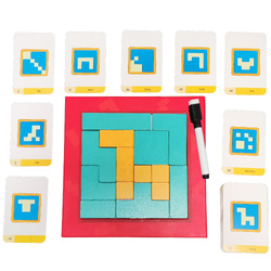Drewniana układanka sorter puzzle figury klocki + tablica z pisakiem